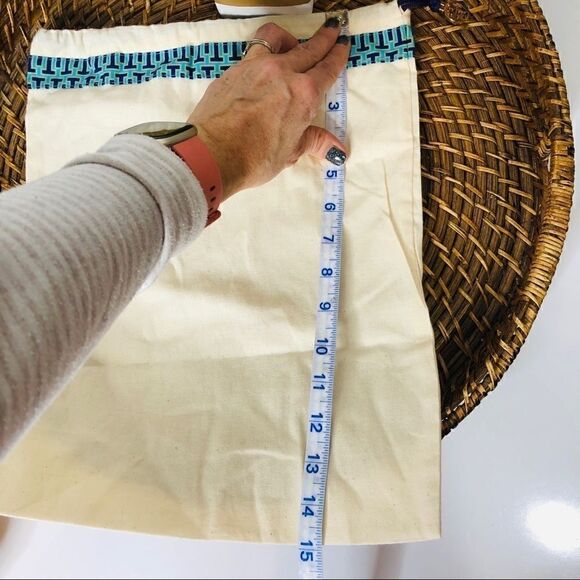 Tory Burch Cream Drawstring Dust Bag Teal Navy - Picture 4 of 6